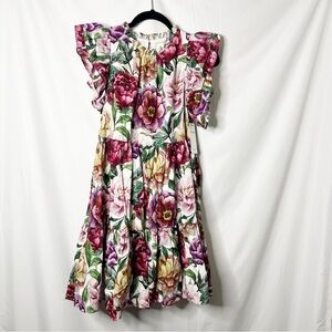 NEW with tags Aura Floral Tiered Mini Dress with Ruffle Sleeves Size Small